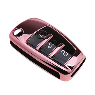 Image of eMagTech Car Key Cover Finish TPU 3 Button Fob Case Shell Drop proof Pink Compatible with Audi A1 A3 A4 A6 Q3 Q5 Q7 S3 R8 TT