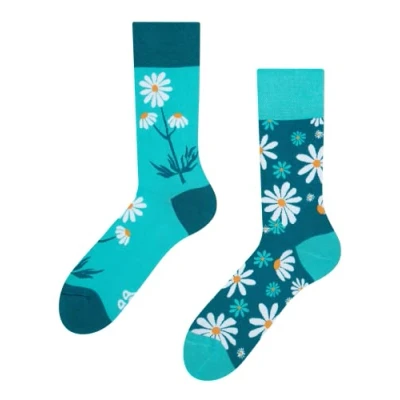 Image of Dedoles Unisex Socks for Women, Men &amp; Kids Cotton Funny Designs Football Bicycle Horses Plants Firefighter Gift Mismatched, Design: Chamomile, Colour: Blue, Size: 3 5 M / 2 4,5 W UK