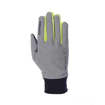 Image of Oxford Bright Cycling Gloves 2.0 Full finger reflective and high viz bike gloves. GB02BXL, Silver / Black Neon Yellow