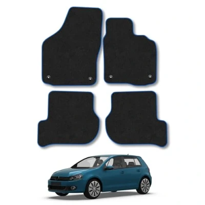 Image of Car Mats Compatible with VW Golf Mk6 (2008 2013) Tailored Fit Blue Carpet Floor Set Accessory Custom 4 Pieces Anti Slip Backing &amp; Binding Trim Edge