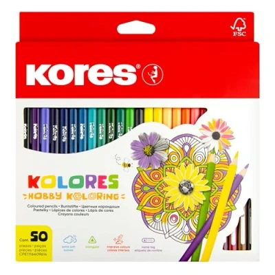 Image of Kores Kolores, 50 Triangular Shape Colouring Pencils Coloured with Soft Lead, Shape, FSC Wood Set of Assorted in Carton Case