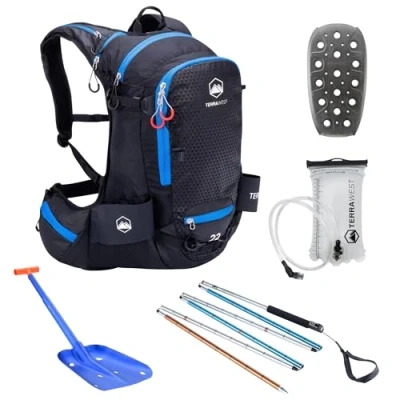 Image of TerraWest Core Avalanche Kit,Ski Backpack Including Recco &amp; Removable Back Protector, Hydration Bladder, Plus Shovel, 240 cm Quick Lock Probe, Backcountry Skiing, Snowboarding (Black)