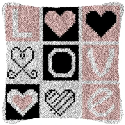Image of CAIRF Love Words Pattern Latch Hook Kits Pillowcase Kit Embroidery for Beginners Adults or Children Cushion Cover, 43 X cm