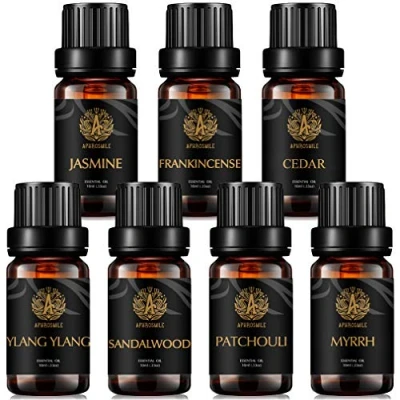 Image of Aromatherapy Essential Oil Set for Diffuser, 100% Pure Cedar Oils Kit, 7X10ml Therapeutic Grade Cedar, Frankincense, Jasmine, Myrrh, Patchouli, Sandalwood,Ylang Ylang