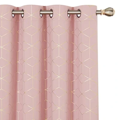 Image of Deconovo Blackout Curtains Noise Reduction Curtains, Eyelet Gold Diamond Printed Thermal Insulated for Bedroom, 46 x 72 Inch (Width Length), Coral Pink, 2 Panels