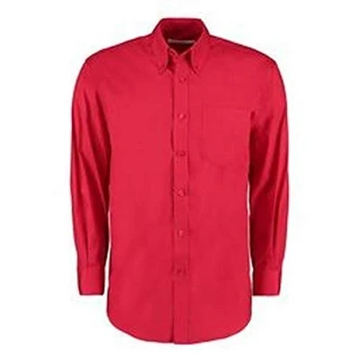 Image of Kustom Kit Corporate Oxford Shirt Long Sleeved (Classic Fit) Red 17