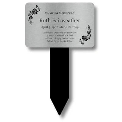 Image of Personalised Bereavement Gifts. Memorial Plaques With Custom Text, Gardens Ground Stake Or Grave Ornaments Acrylic, Waterproof and Hard Wearing. Shipped Globally. (Silver)