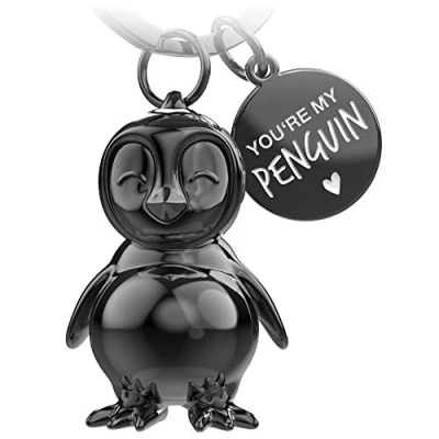 Image of FABACH Penguin Keyring Symbol of Love and Loyalty, Gift for Romantic Partners, Birthday or Anniversary, Engraving You&#039;re My Penguin, Black (Shiny), Silver
