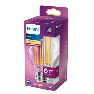 Image of PHILIPS LED Premium Classic A67 Clear Light Bulb [E27 Edison Screw] 17W 150W Equivalent, Warm White (2700K), Non Dimmable.