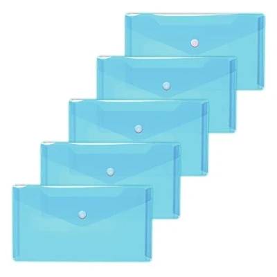 Image of HERMA 20040 Document Wallets DIN Long Transparent Light Blue Pack of 5 Small Envelopes with Press Stud Fastener, Plastic for School, University, Office, Travel