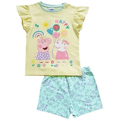 Image of Girls Peppa Pig Short Pyjamas Yellow Summer Nightwear (Peppa 12 18 Months)