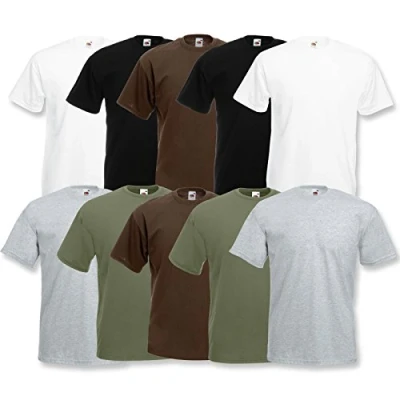 Image of Fruit of the Loom Valueweight Men’s T Shirt, Pack 5, 2white/2black/2grey/2chocolate/2olive, 3XL