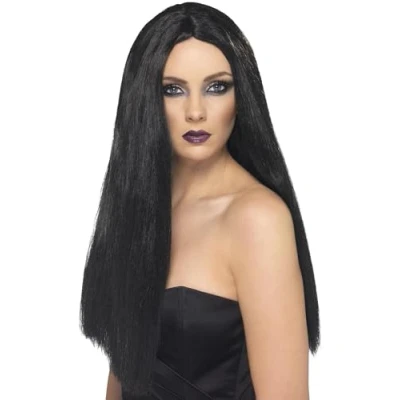 Image of Smiffys Witch Wig, Black 60cm / 24in Long, Halloween Fancy Dress Accessory, Up Wigs