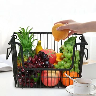 Image of HOMION Large Stacking Basket Storage Veg Rack Stackers Shlef Multi Purpose Stackable Wire with Carry Handles Kitchen Fruit Stand