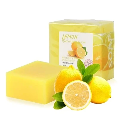 Image of 2 PCS Lemon Soap Bar, Natural Handmade Soap, Organic Bar 100g, Solid Soaps for Skin Hair Body Face, Cleansing Bath Shower Wash