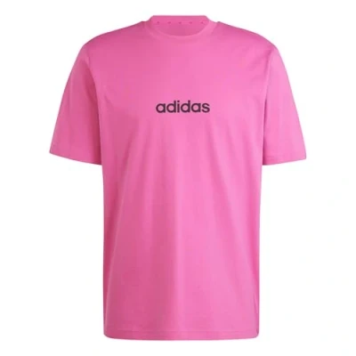 Image of adidas Men&#039;s Essentials Linear Single Jersey TEE, semi Lucid Fuchsia/Black, M