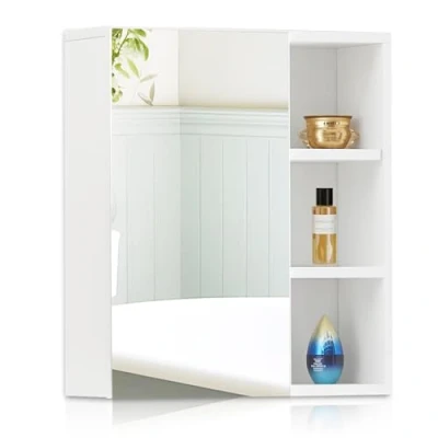 Image of CLIPOP Bathroom Cabinet with Mirror, Single Door Mirrored Adjustable Layer and 2 Shelves, Wall Mounted Storage Cupboard