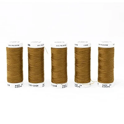 Image of KORBOND 500m Tan Brown Polyester 5 x 100m Reels Thread for Hand Sewing Machines No Shrinkage Ideal Mending, Tailoring, Quilting, Crafting, Repairs and Embellishment