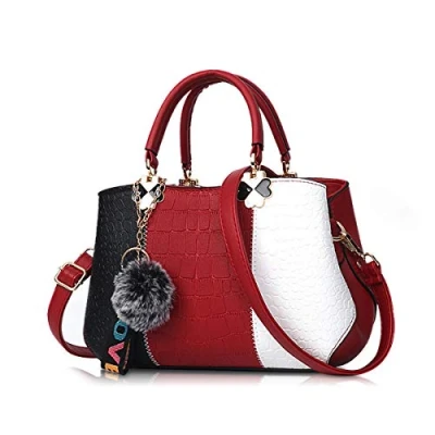 Image of NICOLE &amp; DORIS 2024 New Handbags for Women Fashion Ladies Shoulder Bags Designer Top Handle Bag with Pompom Wine red
