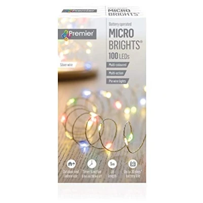 Image of Accents by Premier Decorations PIN Wire 100 Microbright Multi Colour LED Christmas Lights