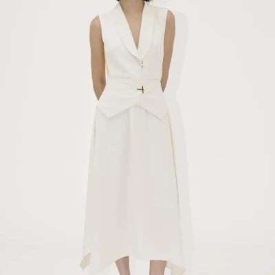 Image of Stine Goya Matte Sheer Tailored Handkerchief Dress Day dress, Women&#039;s, Size: Large, Ivory/cornsilk