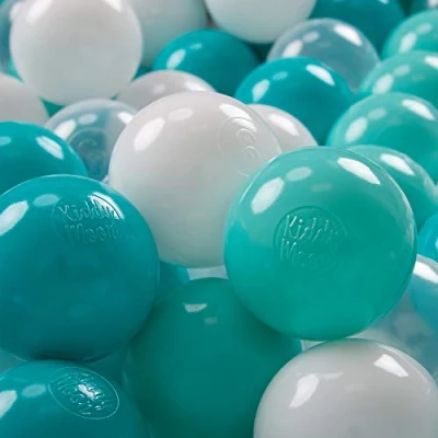 Image of KiddyMoon Soft Plastic Play Balls 700 Balls/7Cm 2.75In Multi Colour Made In EU, Light Turquoise/White/Transparent