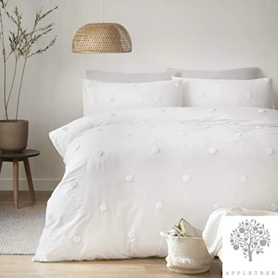 Image of Appletree White Polka Dots Duvet Cover Sets King Bedding Size (230 x 220cm) with 2x Pillowcases Spots/Dots Super Soft 100% Cotton