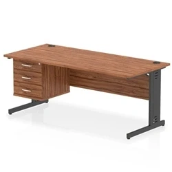Image of Impulse 1800x800 Desk Walnut/Black Cable Managed Leg 3 Dr Fixed Ped