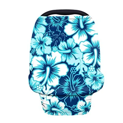 Image of Binienty Stretchy Baby Car Seat Covers for Boys Girls, Aqua Hibiscus Flower Print Nursing Breastfeeding Cover, Shopping Cart High Chair Cover