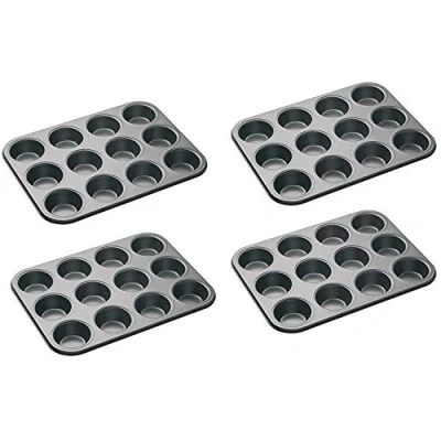Image of Bahob® 4 Pack 12 Hole Non Stick Cupcake Tray Muffin Pan Baking Moulds Cup (Pack of 1,2,4) (4)