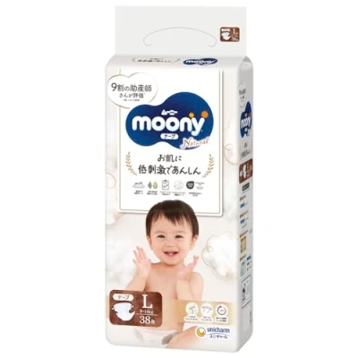 Image of Japanese Diapers Moony Natural L (9 14 kg) 38 psc // Японские подгузники