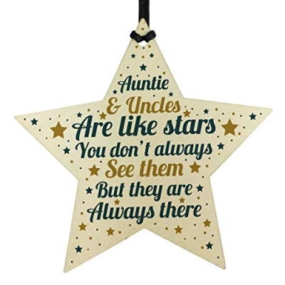 Image of RED OCEAN THANK YOU Gift For Auntie Uncle Wooden Star Keepsake Plaque Birthday Xmas Gifts From Niece And Nephew