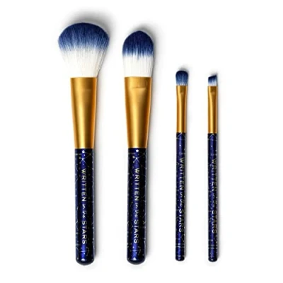 Image of Legami Set of 4 Makeup Brushes, Oh My Glow! Stars Theme, Includes Powder Brush, Foundation Eyeshadow Eyeliner 100% Vegan, Travel Format