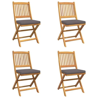 Image of vidaXL Folding Garden Chairs with Grey Cushion 4pcs Solid Acacia Wood