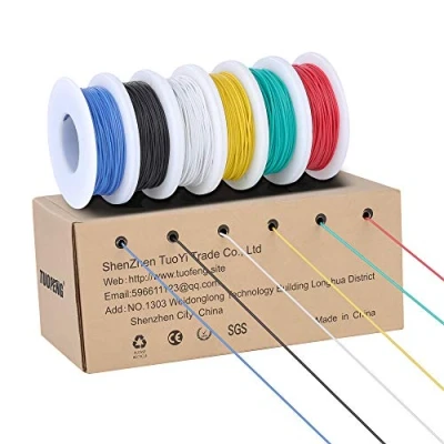 Image of TUOFENG 30 AWG Electrical Wire Kit, Colored Kit 0.05mm² Flexible Silicone Wire(6 Different 18 Meter spools) 60V Stranded