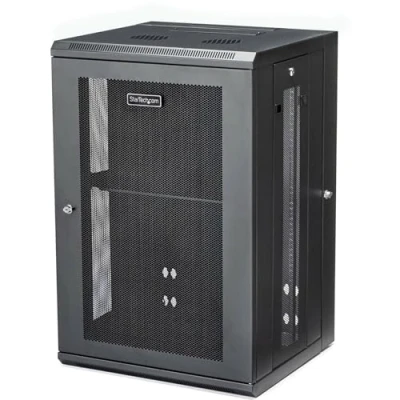 Image of StarTech.com 4 Post 18U Wall Mount Network Cabinet w/ 1U Shelf, 19&quot; Mounted Server Rack for IT / Data Computer Equipment