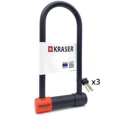 Image of KRASER KR120L Robust U Lock Motorcycle, SRA Approved, Tested High Security, 120x310mm/4.7x12.2in ø18mm/0.7 Shackle Double Locking, Anti Pick Lock, Heavy Duty Theft for Moto Scooter Ebike