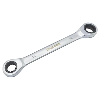 Image of DAKCOS 13x15mm Combination Ratchet Spanner 2 in 1 Double End Ring Wrench CR V with Matt Chrome Finish