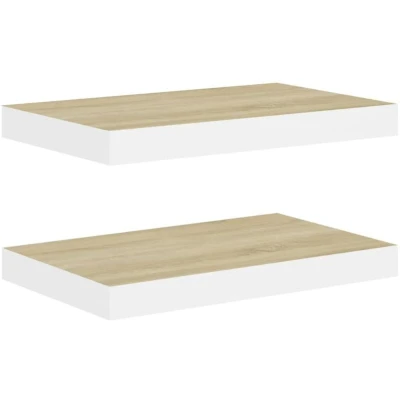 Image of vidaXL Floating Wall Shelves 2 pcs Oak and White 40x23x3.8 cm MDF