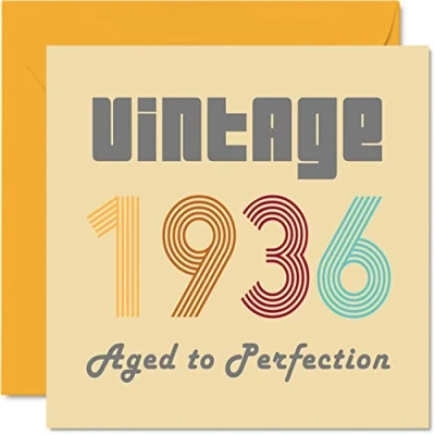 Image of 88th Birthday Cards for Men Women Vintage 1936 Aged To Perfection 88 Card Funny Her Him, 145mm x Best Friend Greeting Great Grandad Grandma Granny Nanny Nan
