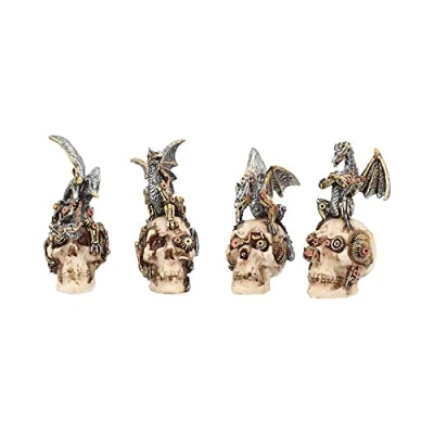 Image of Nemesis Now U3830K8 Mind Machines 10.5cm Set of 4, Dragon Skull Figurines, White