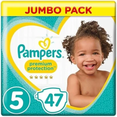 Image of Pampers Premium Protection Diapers, size 5 Junior (11 23 kg), jumbo pack, 1 pack (1 x 47 pieces)