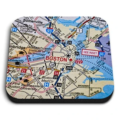 Image of 1 x Square MDF Fridge Magnet Boston Massachusetts America USA Travel Map 44428
