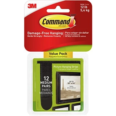 Image of Command Medium Picture Hanging Strips Black 12 Sets/Pkg
