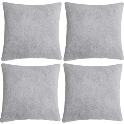 Image of Adore Home 4 x Teddy Soft Cushion Cover Luxury Super Faux Fur Covers, Silver