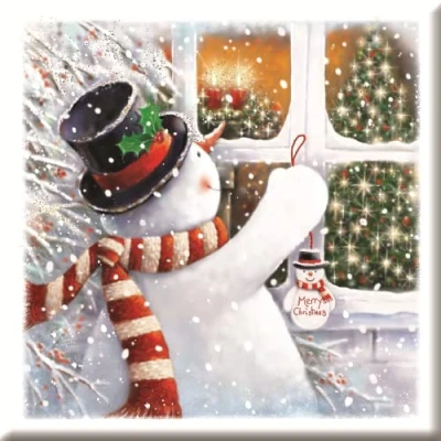 Image of Box of 12 Medici Snowman Luxury Christmas Cards In Same Design Boxed Xmas LFRM0003