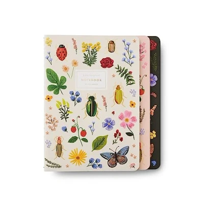 Image of RIFLE Paper CO. Curio Stitched Notebook Set, Assorted Set of 3 Notebooks, 64 Ruled Pages with Gold Ink, Canvas Cover White Text Interior