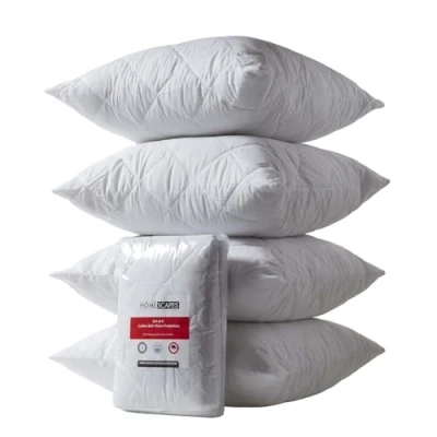 Image of HOMESCAPES Set of 4 Euro 65 x cm Cotton Rich Quilted Pillow Protectors Oeko Tex Certified Hypoallergenic Continental European Size Covers with Diamond Quilting and Zip Closure