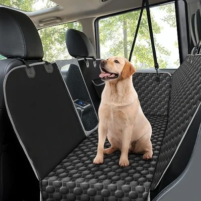 Image of Taygeer Dog Car Seat Cover, Hammock with Mesh Window and Side Flaps Rear Cover for Dogs, Washable Waterproof Non slip Pet SUV Protector Travel, Black