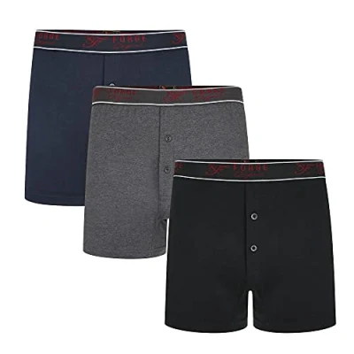 Image of Forge Boxer Shorts Men 3 Pack Button Fly Trunks Plain Underwear Underpants S Size, Black navy charcoal